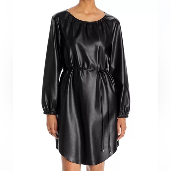NWT HUGO BOSS Dejala Long Sleeve Faux Leather Dress - Size 2 - Picture 2 of 9
